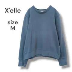 X'elle　長袖トレーナー　シャツ　トップス　M　ブルー　韓国製　裏起毛　古着
