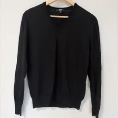 UNIQLO ウールVネック長袖ニット 黒 Lサイズ シンプル上品デザイン