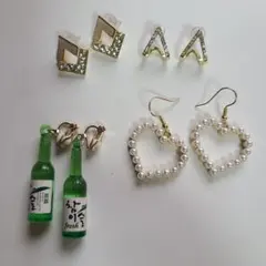 イヤリング ピアス 4点セット パール ハート ゴールドカラー