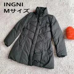 INGNIイングMダウンフェザー50/50コート黒ミディアム丈 シンプル細見え