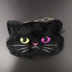 【美品】オッドアイ　黒猫　猫顔ポーチ