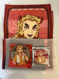 鬼滅の刃 極楽湯 タオル & コースター & 缶バッチ 煉獄杏寿郎 3点セット