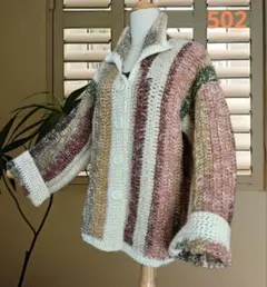 ショートコート 手編み 襟付き カーディガン ジャケット ニットコート クロシェ