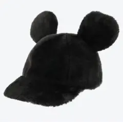 ミッキーマウス耳付き黒ファーキャップ