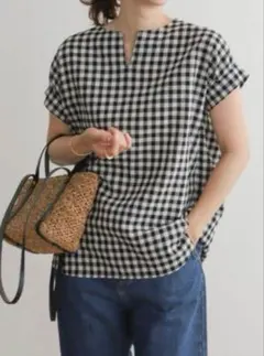 アーバンリサーチドアーズ リネンコットン　スキッパーチュニックギンガム