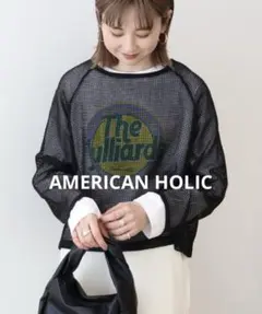◆AMERICAN HOLIC◆ メッシュ長袖 Tシャツ ブラック FREE