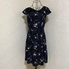 ミッシュマッシュ ネイビー 花柄 フリル袖 ワンピース Mサイズ