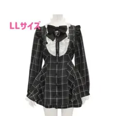 LLサイズレディース ブラックチェック セットアップ リボン フリル量産型地雷系