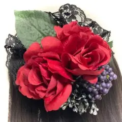 薔薇と【Piece Of Mind】鍵のコサージュヘッドドレス(シルバー)