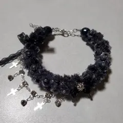 フラワーリボン蝶ブレスレット 黒