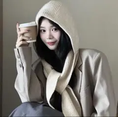 バラクラバ　ニット　アイボリー　韓国　小顔