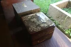 デッドストック！深みある内朱溜塗に極上四季草花沈金の映える二段重①（検輪島塗重箱