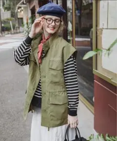 BONLECILL オーバーミリタリーベスト ジレ　カーキ