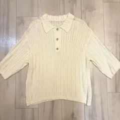 美品✨23SS✨オーラリー サマーニット スキッパーポロシャツ エクリュ