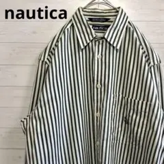 90s Nautica ストライプ ボタン シャツ 刺繍 グリーン ノーティカ