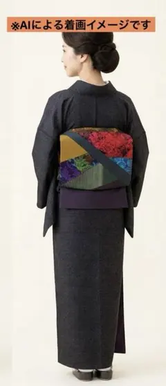 美品★草花　麻の葉　正絹　切り嵌め　洒落袋帯　袋帯　 紫　ガード加工付