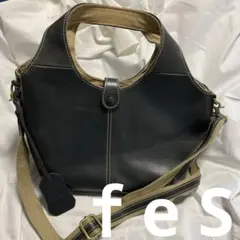 fes 紺　レザー ショルダーバッグ　トートバッグにも！