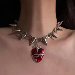 【在庫処分】全新品合金スパイクハートネックレス