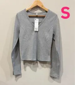 GUリブダブルジップVネックカーディガン　グレーSサイズ ジーユー
