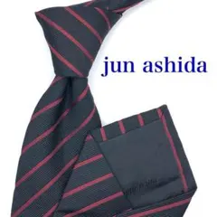 【美品】jun ashida ネクタイ ストライプ ブラック レッド ビジネス
