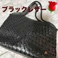 美品レディース編み上げ黒ブラックレザーショルダーバックハンドバック2way