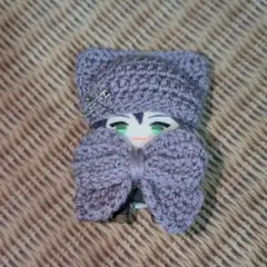 《くすみ紫》にじぱぺっと ぬい服 10cm 猫耳ニット帽 リボン