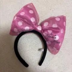 【24時間以内発送】ミニーマウス 水玉リボンカチューシャ ピンク