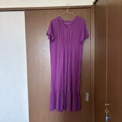 NATURAL BEAUTY 半袖フレアワンピース S パープル