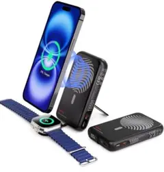 ワイヤレス充電器 10000mah 3 in 1 Mag-Safe式