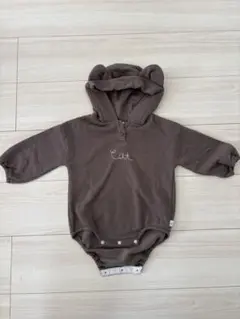 ブラウン 猫耳フード付きロンパース