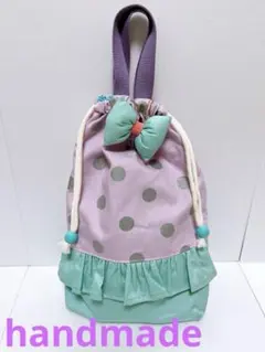 体操服袋♡取手付き♡水玉ラメパープル✖️ミント♡フリル♡リボン♡ラスト1点