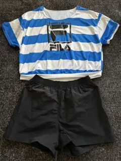 FILA セパレート水着 青白ストライプ 黒　ラッシュガードセット