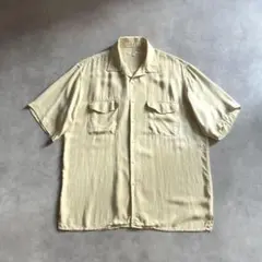 90s PERRY ELLISペリーエリス無地半袖オープンカラー シャツ シルク