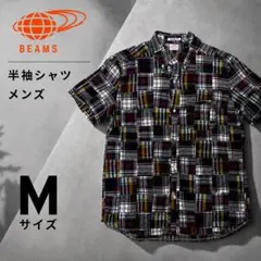 BEAMS 半袖パッチワークシャツ マドラスチェック Mサイズ 日本製のサムネイル