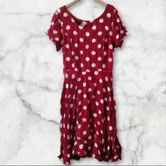 ✨１点物✨赤い水玉模様 半袖ひざ丈ワンピース ドット柄ワンピース レッド 総柄