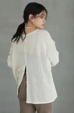 AMERICAN HOLIC 透かし編みパッチワークプルオーバー アイボリー Mのサムネイル