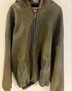 DIESEL フード付きレザージャケット オリーブグリーン