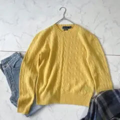 【美品】ポロラルフローレン カシミヤ100% ケーブルニット イエロー Mサイズ