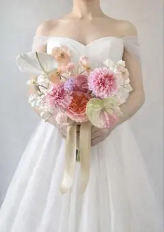 ウェディングブーケ アンスリウム ピンク パステル 春婚 前撮り フォト　造花