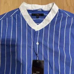 ciao 新品タグ付き ブルーストライプシャツ バンドカラー