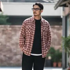 【369】FADEDGLORYファデッドグローリーチェックシャツW’ｓXL赤のサムネイル
