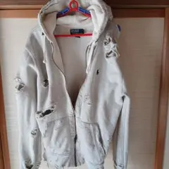 Polo RALPHグレーダメージ加工 パーカー XL（シルエット★カスタム済）