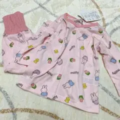【新品】ミッフィー女の子90ピンクパジャマ薄手長袖腹巻きつき