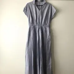 【アメリカンホリック】美品 ストライプ柄 Vネック 半袖 ロングワンピース F