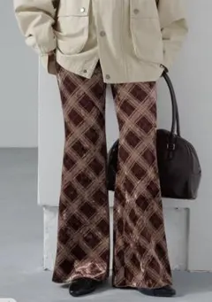 【新品未使用】【Kastane】 チェックベロアフレアパンツ