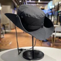 blue様專用ダークグレーい広いつばのアウトドアハット+黒と白のストライプバッグ