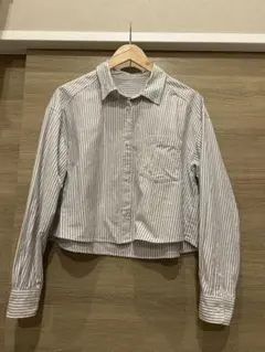 GU オックスフォードシャツ　長袖　ストライプシャツ　短丈　グレー