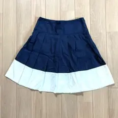 BANANA REPUBLIC フレア スカート プリーツ ネイビー ホワイト