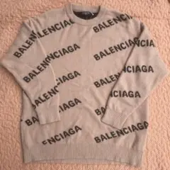 【極美品】BALENCIAGA ロゴ総柄 ニット XL ベージュ 古着のサムネイル