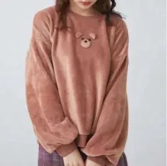 クマ刺繍フリースオーバーサイズトレーナー